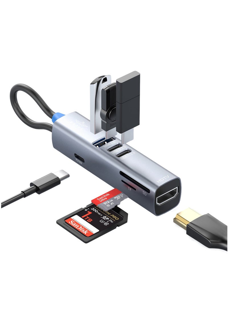 بريف محور USB C متعدد المنافذ ٧ في ١ – HDMI بدقة ٤K، شحن سريع PD بقوة ١٠٠ واط، USB 3.0، منفذي USB-C، قارئ بطاقات SD وMicroSD – محطة إرساء من الألمنيوم Type-C لماك بوك برو/آير، آيباد برو، ديل، إتش بي، لينوفو، سيرفيس وجميع أجهزة اللابتوب المزودة بـ USB-C - Image 2
